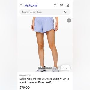 Lululemon tracker 4” short, size 4, color lavender dusk, in excellent condition